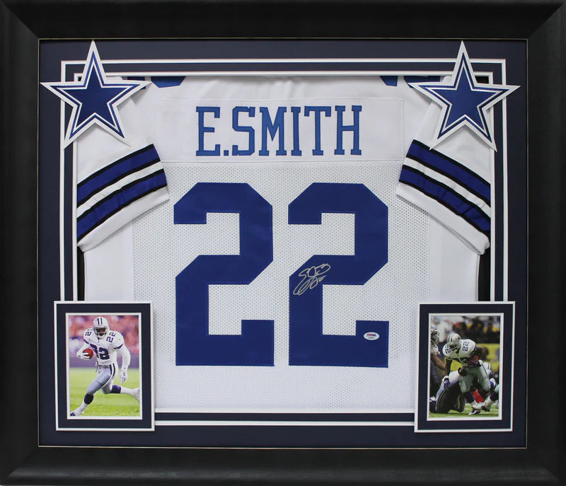 Emmitt Smith Signed Dallas Cowboys Framed Football Jersey with Beckett Witness